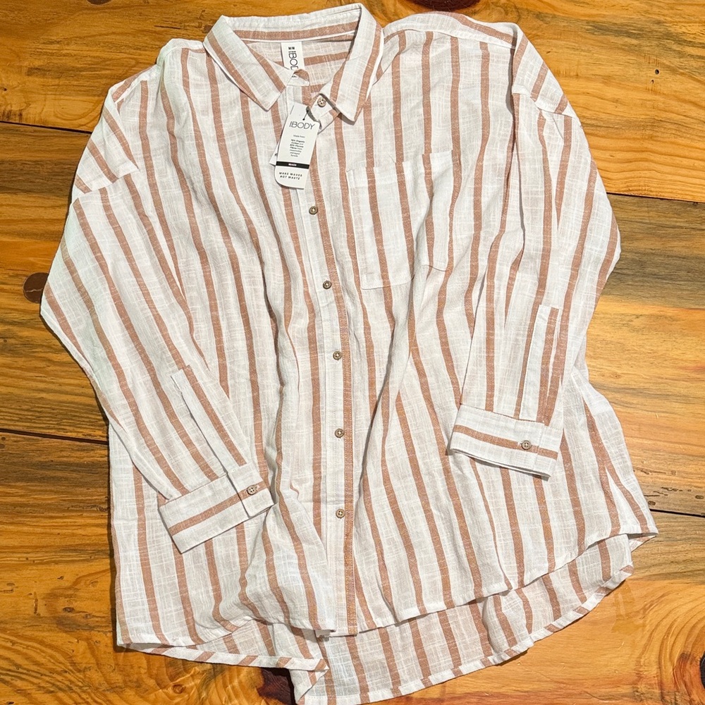 Cotton On Women’s White and Brown Striped Swim Coverup - Picture 5 of 7